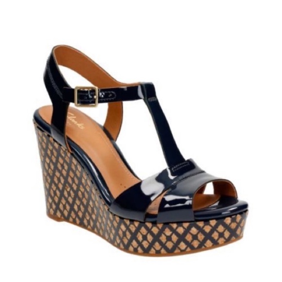 Clarks Shoes - Clarks Artisan Amelia Roma Wedge Sandals Navy Size 7.5